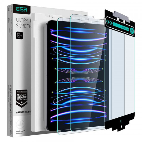 Folie de protectie Ecran ESR Armorite pentru Apple iPad Air (2022) / Pro 11 (2021) / Air (2020), Sticla Securizata, Full Glue, Set 2 bucati
