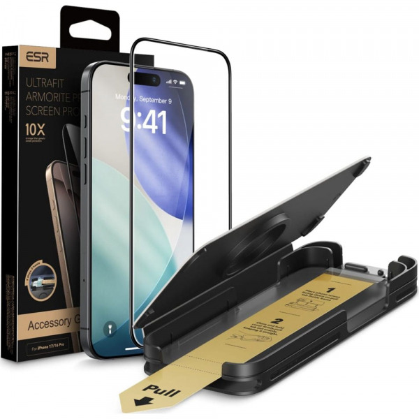 Folie de protectie Ecran ESR UltraFit Armorite Pro pentru Apple 17 Pro Max, Sticla Securizata, Full Glue, Neagra