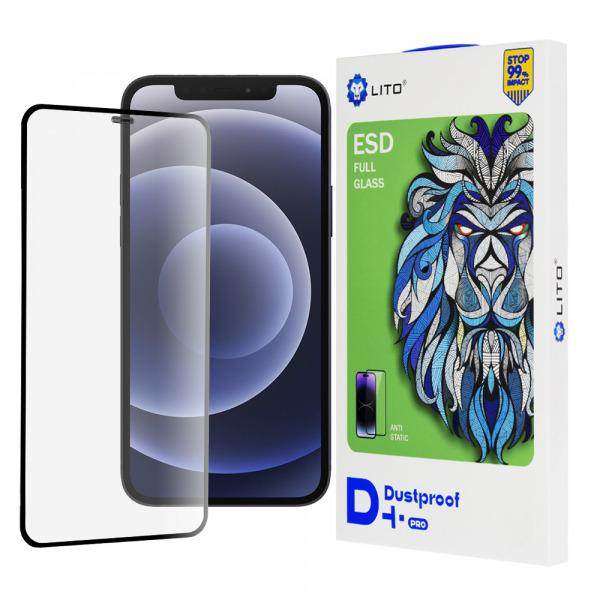 Folie de protectie Ecran Lito D+ Pro Dustproof pentru Apple iPhone 12 / 12 Pro, Sticla Securizata, Full Glue, Neagra