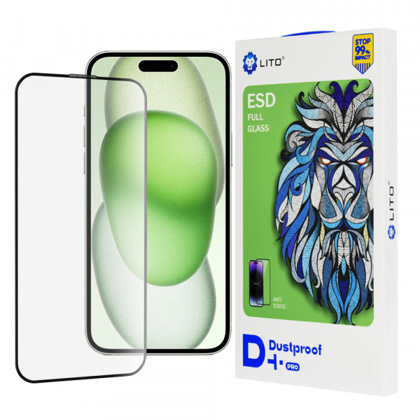 Folie de protectie Ecran Lito D+ Pro Dustproof pentru Apple iPhone 15 Plus, Sticla Securizata, Full Glue, Neagra