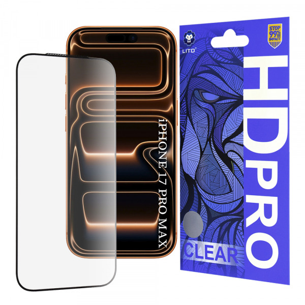 Folie de protectie Ecran Lito HD Pro Clear pentru Apple iPhone 18 Pro Max / 17 Pro Max, Sticla Securizata, Full Glue, Neagra