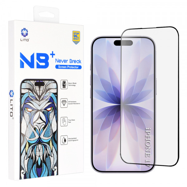 Folie de protectie Ecran Lito NB pentru Apple iPhone 17 / 16 Pro, Sticla Securizata, Full Glue, Neagra