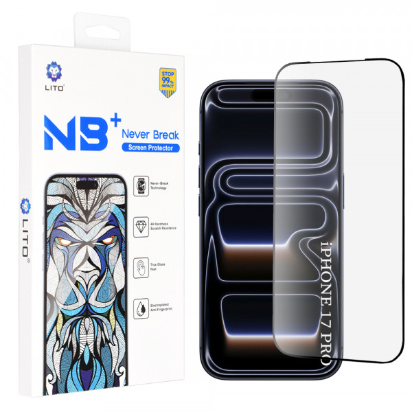 Folie de protectie Ecran Lito NB pentru Apple iPhone 18 Pro / 17 Pro, Sticla Securizata, Full Glue, Neagra