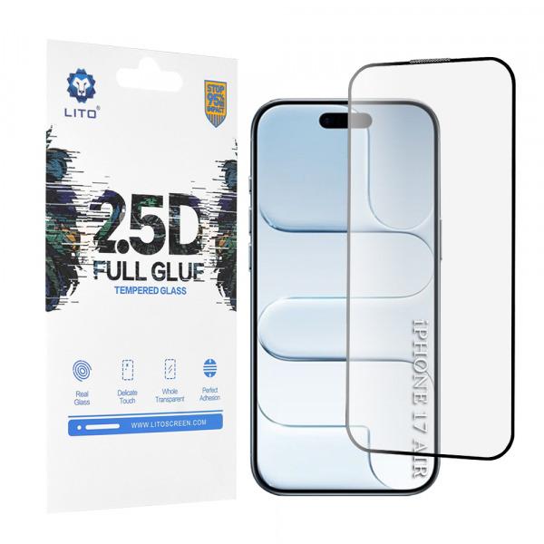 Folie de protectie Ecran Lito pentru Apple iPhone 17 Air, Sticla Securizata, Full Glue, 2.5D, Neagra