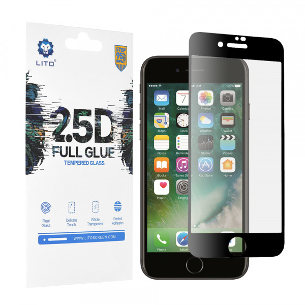 Folie de protectie Ecran Lito pentru Apple iPhone SE (2022) / SE (2020) / 8 / 7, Sticla Securizata, Full Glue, 2.5D, Neagra