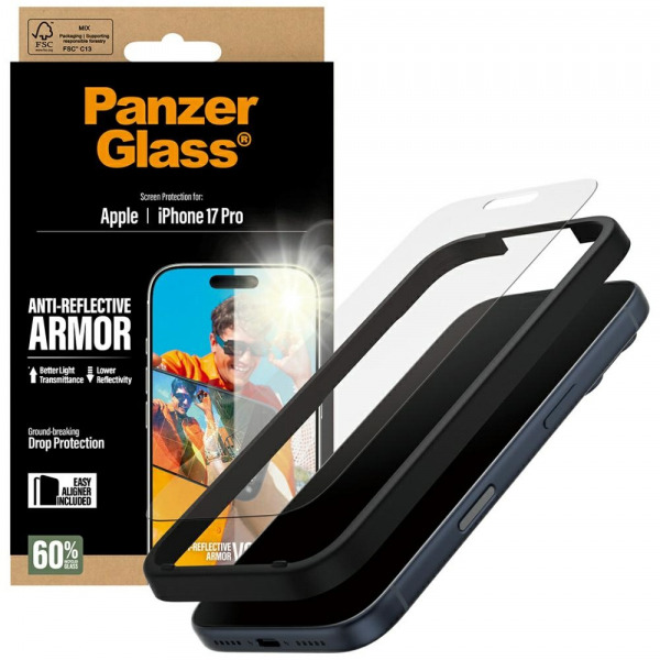 Folie de protectie Ecran Matte PanzerGlass Armor EasyAligner pentru Apple iPhone 18 Pro / 17 Pro, Sticla Securizata, Full Glue
