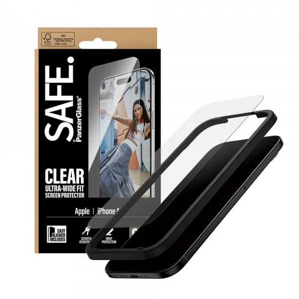 Folie de protectie Ecran PanzerGlass Safe. Ultra-Wide Fit EasyAligner pentru Apple iPhone 17 Air, Sticla Securizata, Full Glue