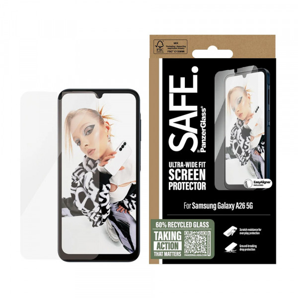 Folie de protectie Ecran PanzerGlass Safe. Ultra-Wide Fit EasyAligner pentru Samsung Galaxy A26 A266, Sticla Securizata, Full Glue