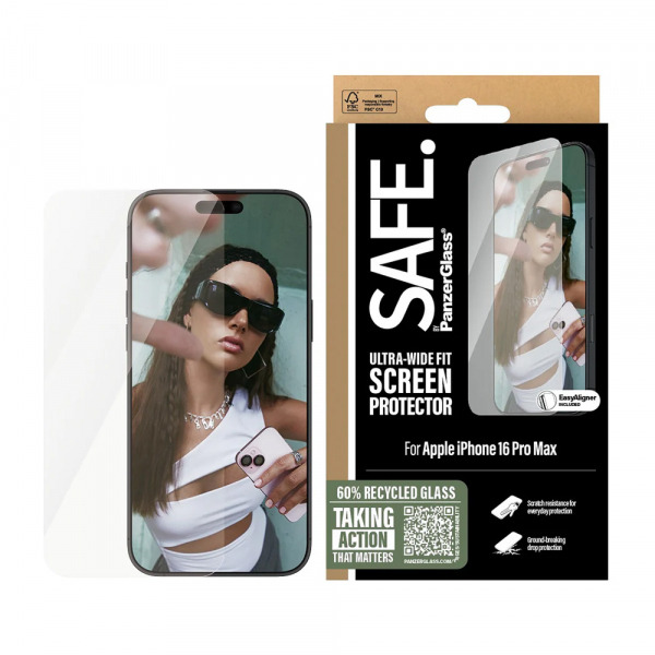 Folie de protectie Ecran PanzerGlass Safe. Ultra-Wide Fit pentru Apple iPhone 16 Pro Max, Sticla Securizata, Full Glue