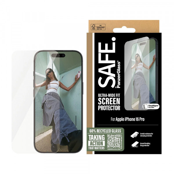 Folie de protectie Ecran PanzerGlass Safe. Ultra-Wide Fit pentru Apple iPhone 16 Pro, Sticla Securizata, Full Glue