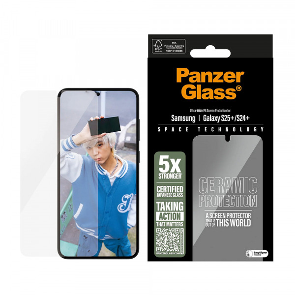 Folie de protectie Ecran PanzerGlass Ultra-Wide Ceramic EasyAligner pentru Samsung Galaxy S25+ S936 / S24+ S926, Sticla Securizata, Full Glue