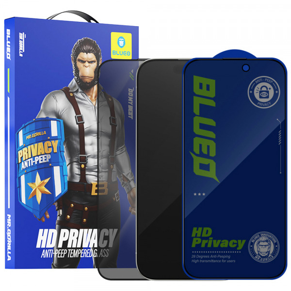 Folie de protectie Ecran Privacy Blueo Anti-Peep pentru Apple iPhone 15 Pro, Sticla Securizata, Full Glue
