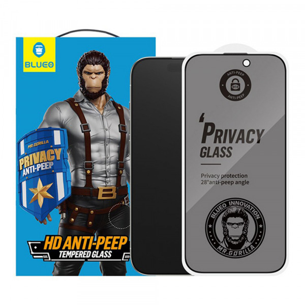 Folie de protectie Ecran Privacy Blueo Anti-Peep pentru Apple iPhone 17 Pro Max / 16 Pro Max, Sticla Securizata, Full Glue, Set 5 bucati