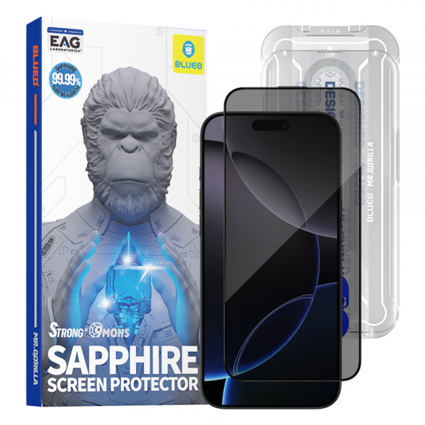 Folie de protectie Ecran Privacy Blueo Sapphire Applicator Pro pentru Apple 17 Pro Max / 16 Pro Max, Sticla Securizata, Full Glue