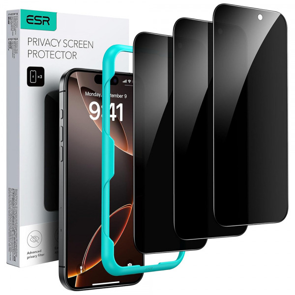 Folie de protectie Ecran Privacy ESR pentru Apple 17 Pro Max, Sticla Securizata, Full Glue, Set 3 bucati