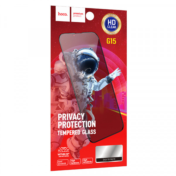 Folie de protectie Ecran Privacy HOCO G15 pentru Apple iPhone 15 Pro, Sticla Securizata, Full Glue, 5D
