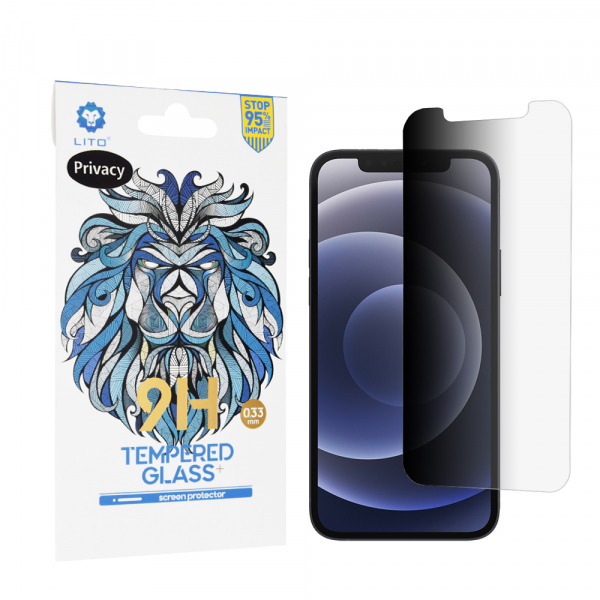 Folie de protectie Ecran Privacy Lito Classic pentru Apple iPhone 12 / 12 Pro, Sticla Securizata, Full Glue, 2.5D