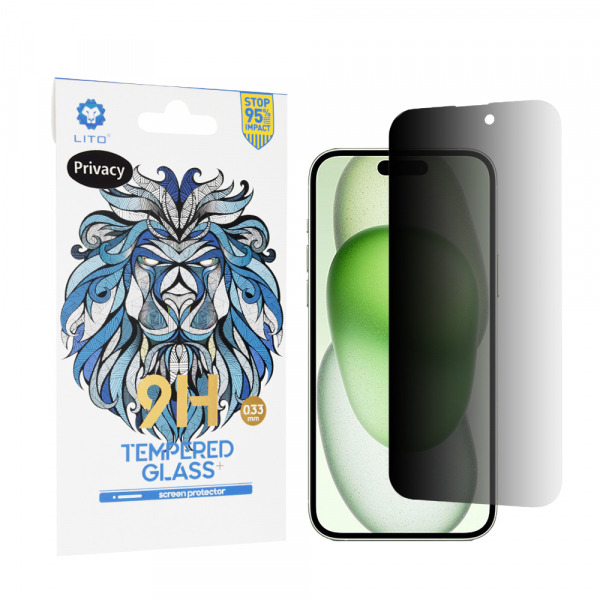 Folie de protectie Ecran Privacy Lito Classic pentru Apple iPhone 15 Plus, Sticla Securizata, Full Glue, 2.5D