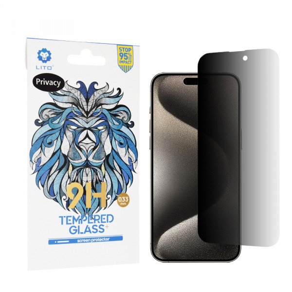 Folie de protectie Ecran Privacy Lito Classic pentru Apple iPhone 15 Pro Max, Sticla Securizata, Full Glue, 2.5D