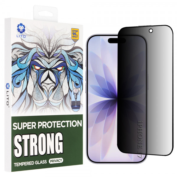 Folie de protectie Ecran Privacy Lito D+ Max Strong pentru Apple iPhone 17 / 16 Pro, Sticla Securizata, Full Glue