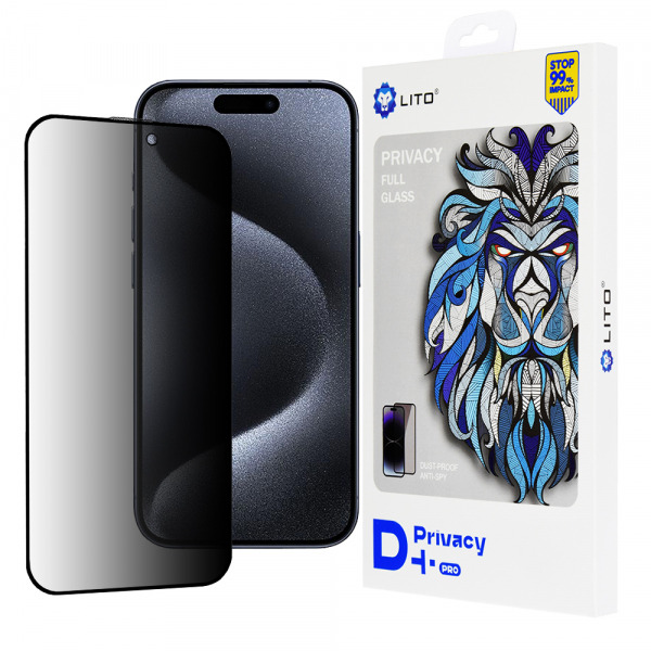 Folie de protectie Ecran Privacy Lito D+ Pro pentru Apple iPhone 15 Pro, Sticla Securizata, Full Glue