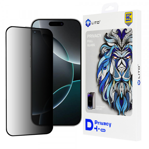 Folie de protectie Ecran Privacy Lito D+ Pro pentru Apple iPhone 16 Pro, Sticla Securizata, Full Glue