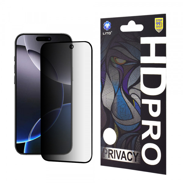 Folie de protectie Ecran Privacy Lito HD Pro pentru Apple iPhone 16 Pro Max, Sticla Securizata, Full Glue