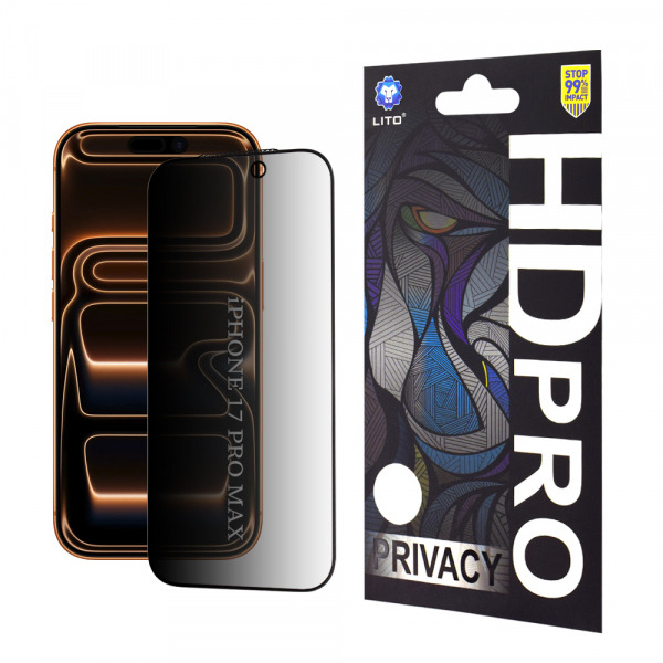 Folie de protectie Ecran Privacy Lito HD Pro pentru Apple 17 Pro Max, Sticla Securizata, Full Glue