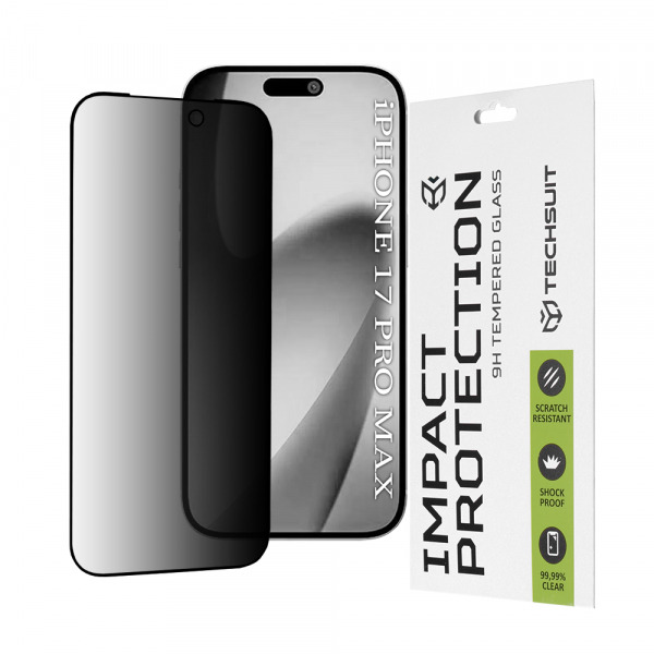 Folie de protectie Ecran Privacy Techsuit pentru Apple 17 Pro Max, Sticla Securizata, Full Glue, 111D