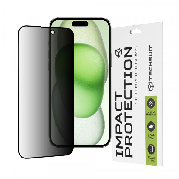Folie de protectie Ecran Privacy Techsuit pentru Apple iPhone 16 Plus / 15 Plus, Sticla Securizata, Full Glue, 111D