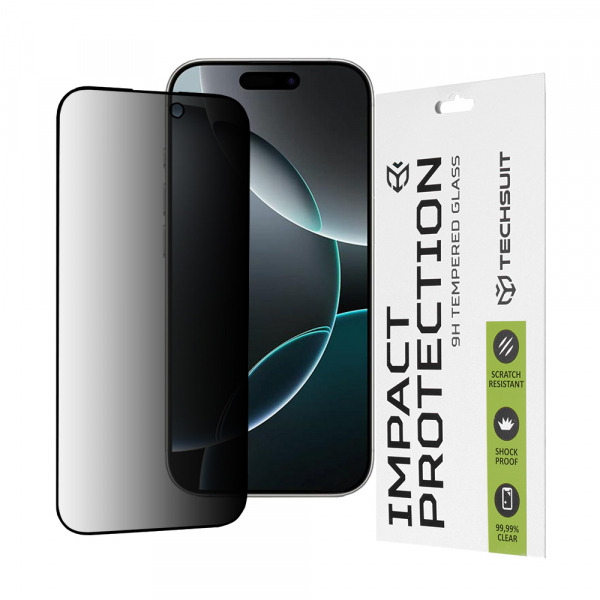 Folie de protectie Ecran Privacy Techsuit pentru Apple iPhone 16 Pro, Sticla Securizata, Full Glue, 111D