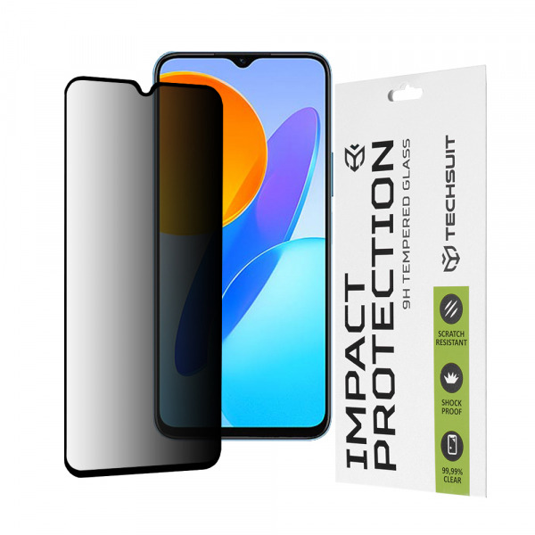 Folie de protectie Ecran Privacy Techsuit pentru Honor 70 Lite / X6 / X8 5G, Sticla Securizata, Full Glue, 111D