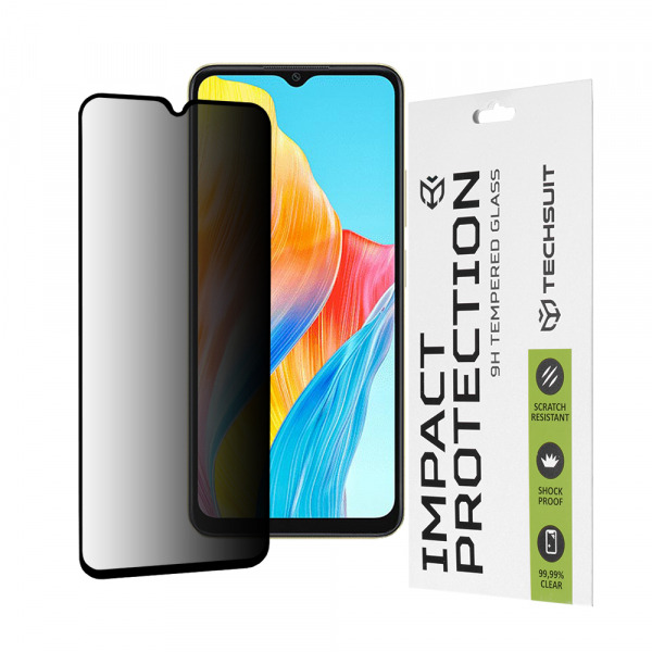 Folie de protectie Ecran Privacy Techsuit pentru Oppo A18 / A38, Sticla Securizata, Full Glue, 111D