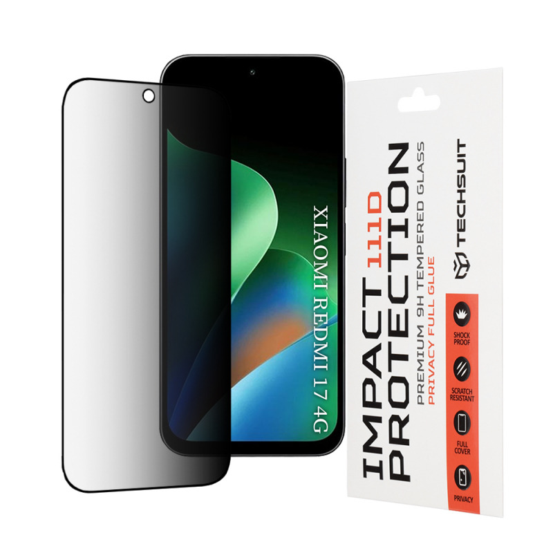 Folie de protectie Ecran Privacy Techsuit pentru Xiaomi Redmi 17 5G / 17 4G, Sticla Securizata, Full Glue, 111D