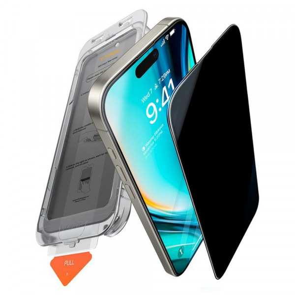 Folie de protectie Ecran Privacy Torras GlassGo Install Master pentru Apple iPhone 18 Pro / 17 Pro, Sticla Securizata, Full Glue