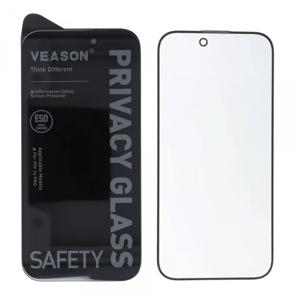 Folie de protectie Ecran Privacy Veason pentru Apple iPhone 14 / 13 Pro, Sticla Securizata, Full Glue, 6D