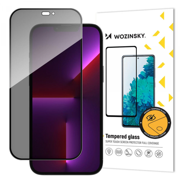 Folie de protectie Ecran Privacy WZK AntiSpy pentru Apple iPhone 15 Pro, Sticla Securizata, Full Glue