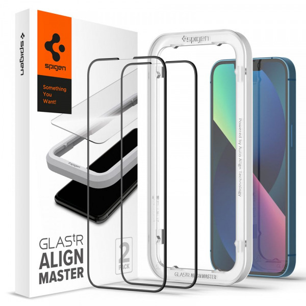 Folie de protectie Ecran Spigen GlastR Align Master pentru Apple iPhone 17e / 16e / 14, Sticla Securizata, Full Glue, Set 2 bucati, Neagra AGL03387