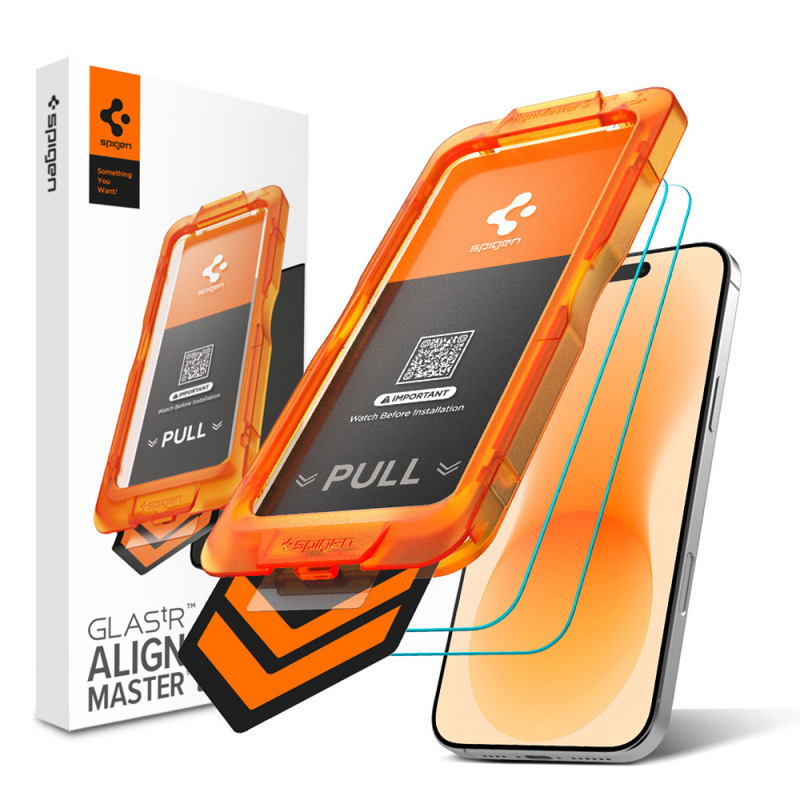 Folie de protectie Ecran Spigen GlastR AlignMaster S pentru Apple iPhone 18 Pro / 17 Pro, Sticla Securizata, Full Glue, Set 2 bucati AGL10105