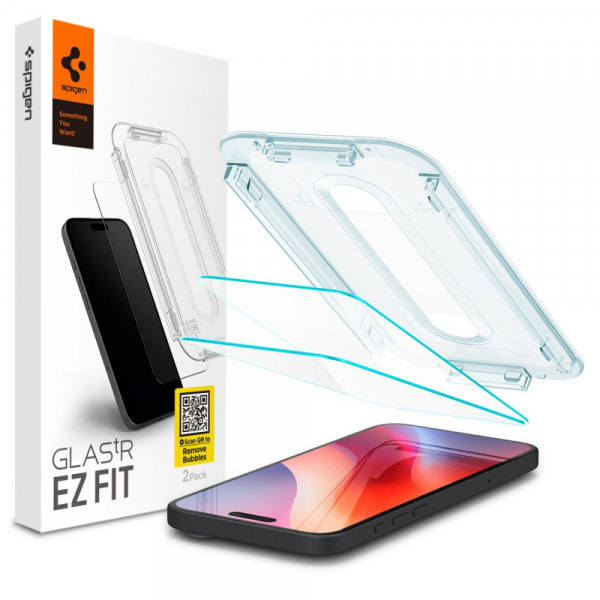 Folie de protectie Ecran Spigen GlastR EZ FIT pentru Apple iPhone 18 Pro / 17 Pro / 17 / 16 Pro, Sticla Securizata, Full Glue, Set 2 bucati AGL07928