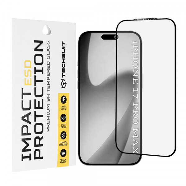 Folie de protectie Ecran Techsuit pentru Apple 17 Pro Max, Sticla Securizata, Full Glue, Neagra