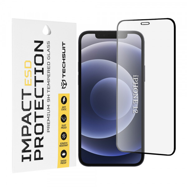Folie de protectie Ecran Techsuit pentru Apple iPhone 12 / 12 Pro, Sticla Securizata, Full Glue, Neagra