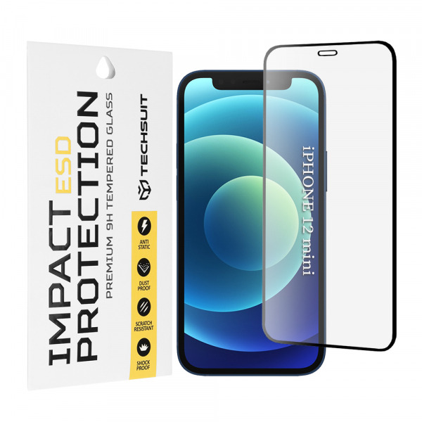 Folie de protectie Ecran Techsuit pentru Apple iPhone 12 mini, Sticla Securizata, Full Glue, Neagra