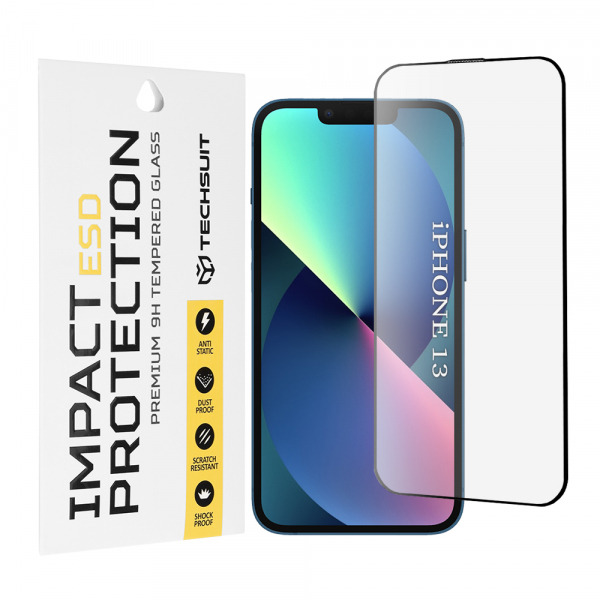 Folie de protectie Ecran Techsuit pentru Apple iPhone 14 / 13 Pro / 13, Sticla Securizata, Full Glue, Neagra