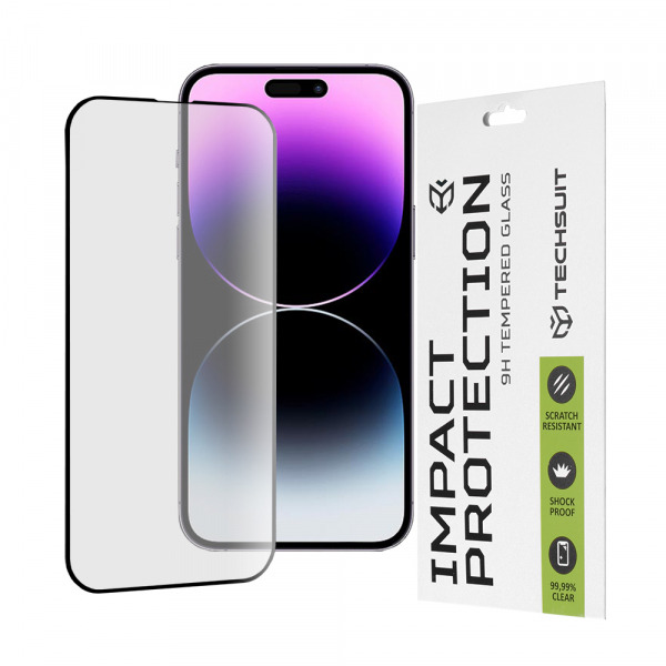 Folie de protectie Ecran Techsuit pentru Apple iPhone 14 Pro Max, Sticla Securizata, Full Glue, 111D, Neagra