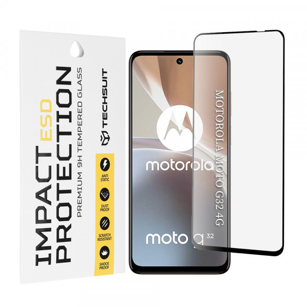 Folie de protectie Ecran Techsuit pentru Motorola Moto G32, Sticla Securizata, Full Glue, Neagra