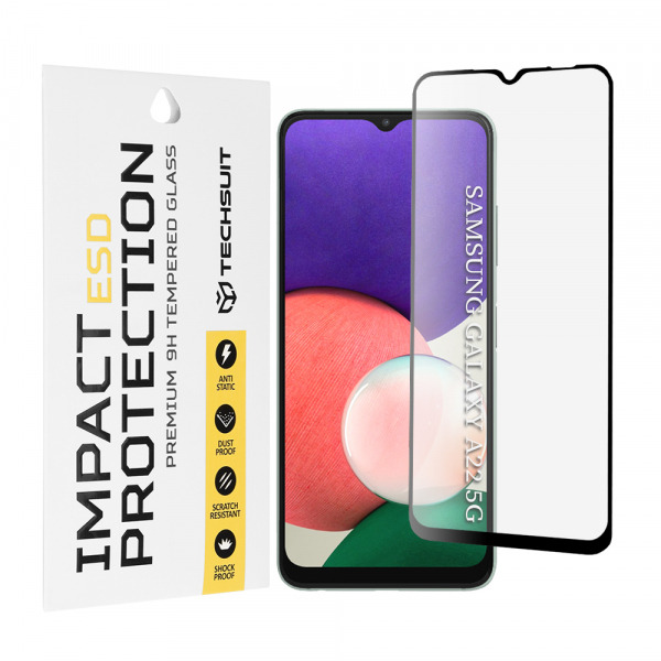 Folie de protectie Ecran Techsuit pentru Samsung Galaxy A22 5G A226, Sticla Securizata, Full Glue, Neagra