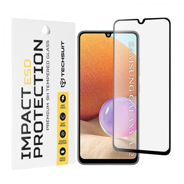 Folie de protectie Ecran Techsuit pentru Samsung Galaxy A32 A325, Sticla Securizata, Full Glue, Neagra