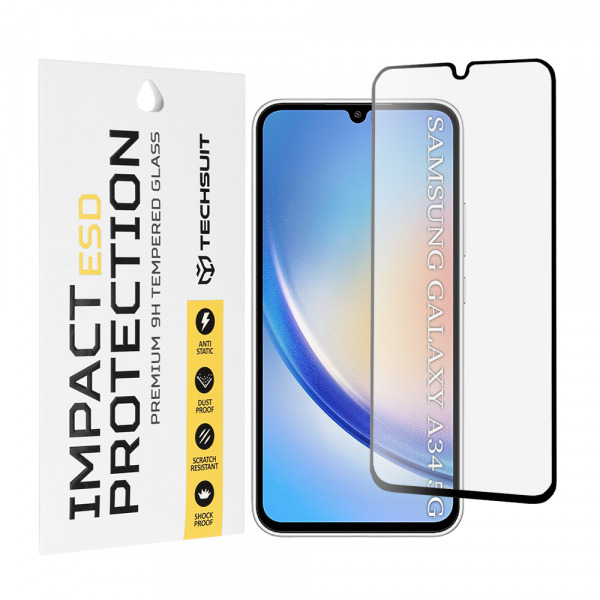 Folie de protectie Ecran Techsuit pentru Samsung Galaxy A34 A346, Sticla Securizata, Full Glue, Neagra