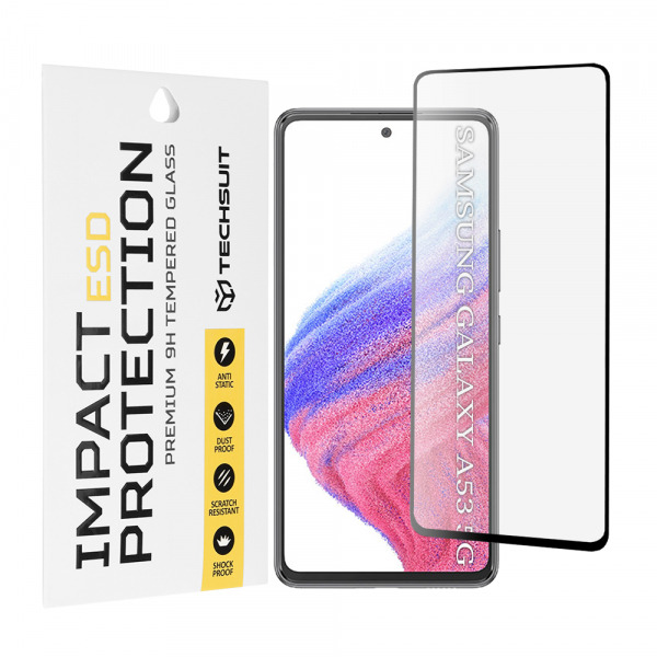 Folie de protectie Ecran Techsuit pentru Samsung Galaxy A53 5G A536, Sticla Securizata, Full Glue, Neagra